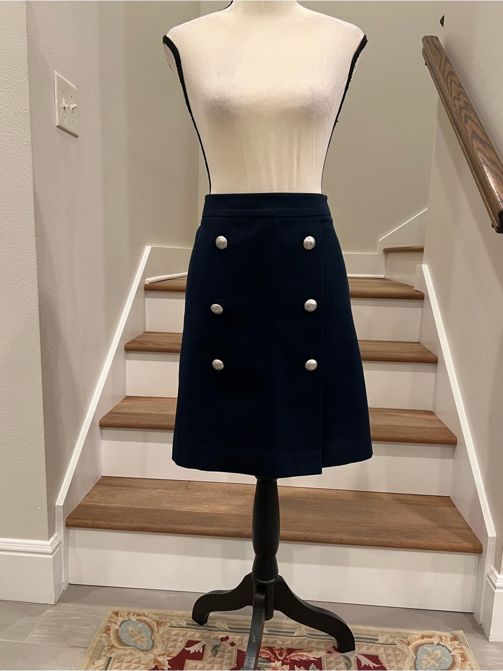 Talbots Navy Double-Button A-Line Skirt